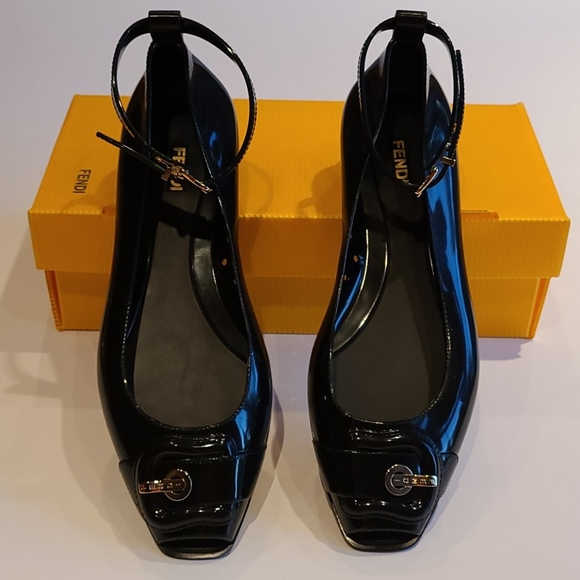 Fendi Shoes - Fendi Blac Jelly Peep Toe Ankle Strap Ballet Flats